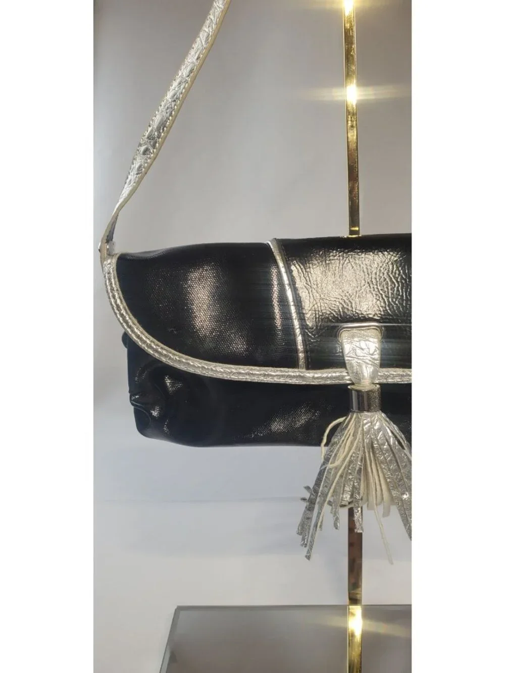 Kate Landry Patent Leather Shoulder Purse Bag Black